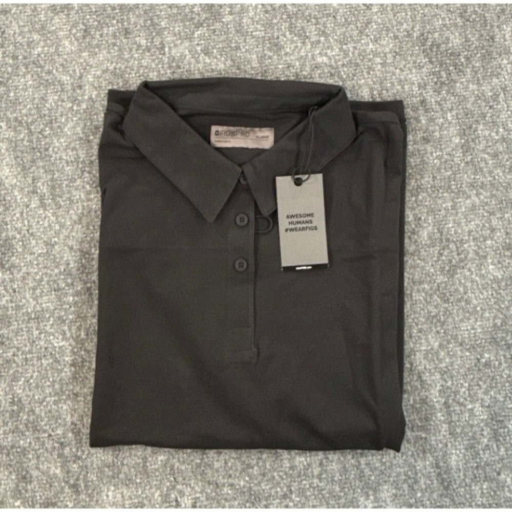 FIGS PRO Ella Scrub Polo Womens XL Black Technical Pique Pima Cotton NWT